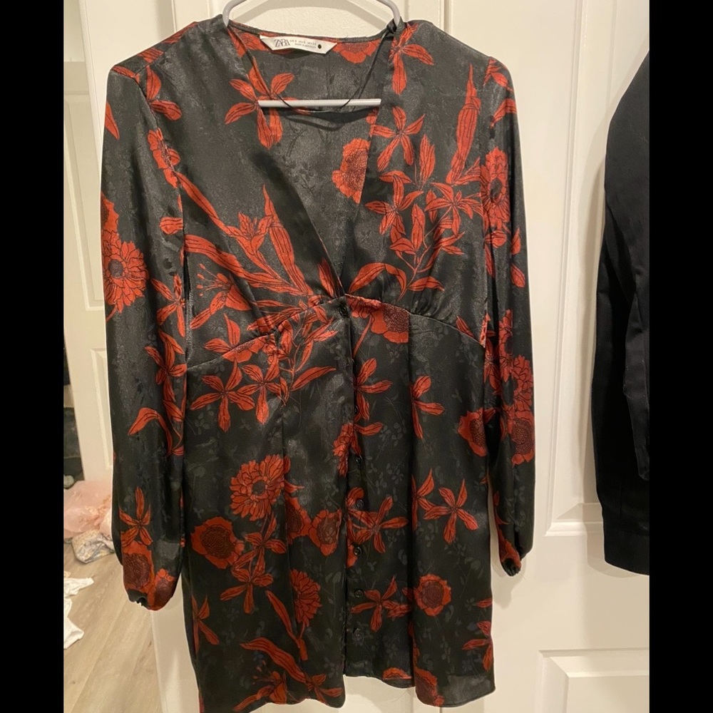 Zara black satin dress - worn only once!